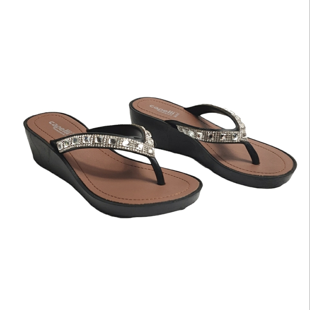 Capelli Kids Newyork wedge sandals embellish strap flip-flops US 12-13 EU 30-31 - Picture 5 of 7